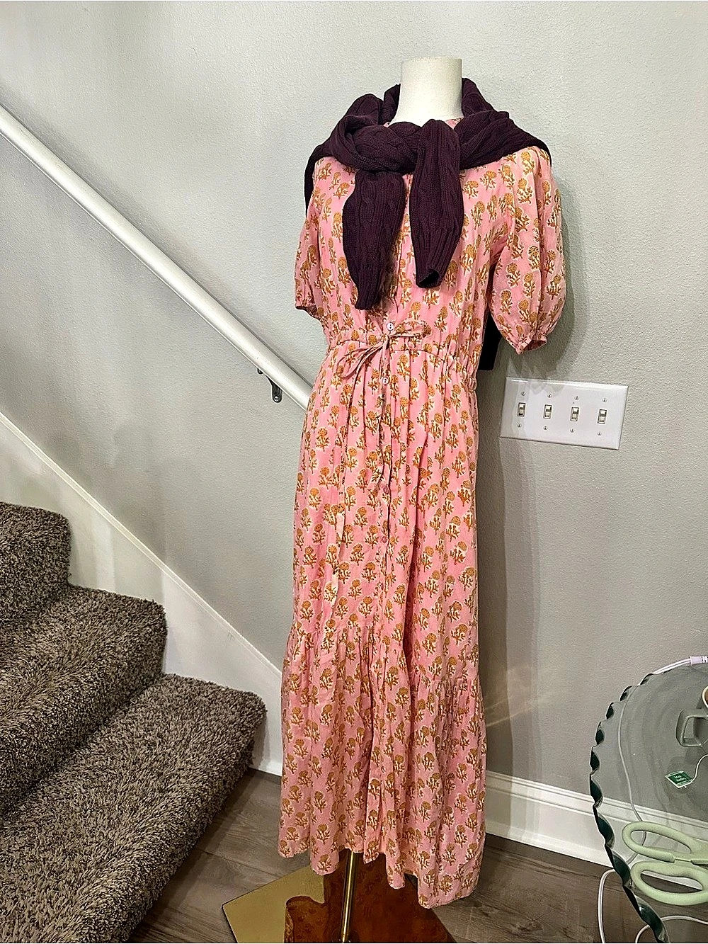 Indi & Cold Floral Cotton Maxi Dress in Pink Size XS